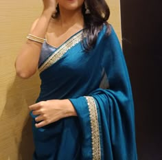 saree aesthetic • indian aesthetic • desi girl aesthetic  #saree #indianfashion #desi Blue Saree Aesthetic, Farewell Saree Ideas, Blue Colour Saree, Saree With Hijab, Sarees Simple, Classy Sarees, Aesthetic Saree, Saree Simple