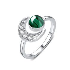 PRICES MAY VARY. Special Design：5A small Cubic zirconia and malachite accentuate each other perfectly ,mounted firmly and very sparkly. Quiet sophistication with mystic femininity; The “woman in the moon” Stands for the Romantic Love. Hope everyone received this gift moon malachite ring will be happy and healthy lifetime. Features：This sterling sliver moon ring for women size is 8#, can be adjusted slightly ( 7#-9# ), size of moon:0.71inch. Weight:2.8g. Moon Ring Material：The moon star ring was Spiritual Rings, Crescent Moon Ring, Moon And Star Ring, Malachite Rings, Women's Rings, Moon Ring, Star Ring, Open Ring, Adjustable Ring