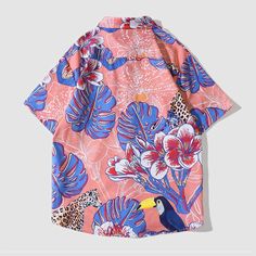 Features: Unisex Loose fit Lapel Short sleeve Digital printing pattern design Material: 100% Polyester Costume Bags, Flora Y Fauna, Floral Print Shirt, Flora And Fauna, Bra Set, Print Shirt, Digital Printing, Dress Shirt, Color Patterns