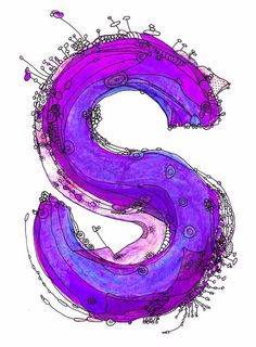 the letter s is made up of purple and blue swirly shapes with small dots