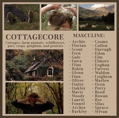 a poster with pictures of people and animals in the woods, including goats, farm animals, wildflowers, mascuine, etc