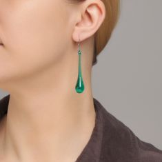 "These teal or emerald green teardrop earrings are made of glass in lampwork technique. The stainless steel hooks are hypoallergenic. They will not tarnish, fade, or discolor with time. These unique and beautiful earrings are like water drops frozen in glass! They are simple and elegant, very lightweight and comfortable to wear, perfect for everyday wear and for special occasions. You will definitely receive lots of compliments on your new earrings, everybody loves them, and you'll love them too Hypoallergenic Green Teardrop Jewelry, Modern Green Drop Jewelry, Handmade Green Teardrop Earrings, Green Teardrop Jewelry With Ear Wire, Green Teardrop Glass Jewelry, Green Long Drop Earrings, Green French Hook Earrings, Green Modern Teardrop Jewelry, Green Pear-shaped Teardrop Earrings