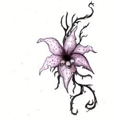 a drawing of a purple flower with vines