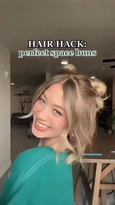 2 Buns Hairstyle, Braided Space Buns, Short Hair Dos, Cute Hairstyles For School, Hair Tips Video, Extensions Hair, Hairdos For Short Hair, Hair Tutorials Easy