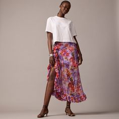 Collection chiffon ruffle skirt in floral J Crew Collection, Jcrew Collection, Chiffon Ruffle, Sheer Chiffon, Ruffle Skirt, Women Skirts Midi, Chiffon Fabric, Purple Floral, Floral Skirt