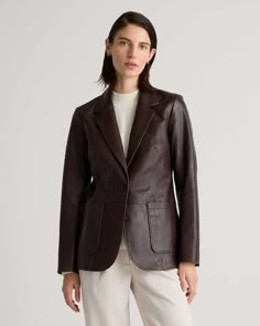 100% Leather Blazer Short Arms, Brown Blazer, Leather Blazer, Colored Blazer, Chocolate Brown, The 100, Jackets & Coats, Jackets For Women, Leather Jacket