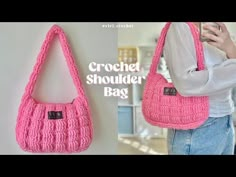 the crochet shoulder bag is made with pink yarn