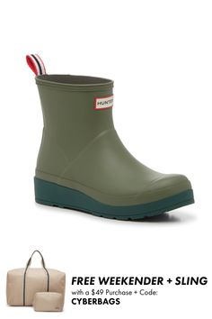 HUNTER-Original Play Short Rain Boot - Women's Travel across sleek sidewalks in a simple style with the Original Play Short rain boots from Hunter. This waterproof pair features a traction sole for sturdy steps and a low wedge for a hint of height. Featuring an on-trend matte hue that seamlessly matches with a variety of different looks. Click here for Boot Measuring Guide. Short Rain Boot, Short Rain Boots, Womens Rain Boots, Low Wedges, Rain Boot, Moss Green, Hunter Boots, Female Travel, Simple Style