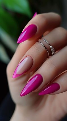 Hot Pink Nail Art, Hot Pink Nail, Chic Nail Art, Pink Nail, Chic Nails, Stiletto Nails, Nude Nails, Acrylic Nail Designs