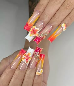 Tropical Nails, Colored Acrylic Nails, Colored Acrylic, Dope Nail Designs, Exotic Nails, Long Square Acrylic Nails, Unique Acrylic Nails, Short Acrylic Nails Designs, Square Acrylic Nails