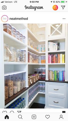 a white pantry filled with lots of different items