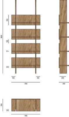 the plans for a bookcase are shown in three different sizes and shapes, including one with