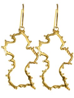 Twin Elegance Earring Gold ENCHANTED GUYANA MAP EARRINGS 18k sterling vermeil demi-fine jewelry Handmade Luxury Gold-plated Earrings, Luxury Handmade Gold-plated Earrings, Luxury Handmade Gold Plated Earrings, Elegant Artistic Drop Earrings Jewelry, Luxury Brass Hoop Earrings As Gift, Elegant Artistic Drop Earrings, Elegant Artistic Design Drop Earrings, Luxury Ceremonial Pierced Earrings, Elegant Festive Jewelry With Artistic Design