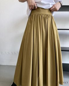 Lasaky - Exquisite High-Waisted A-Line Pleated Midi Skirt with Elegantly Flared Hem Body Skirt, Fashion Hub, Skirt Skirt, Pleated Midi Skirt, Color Dorado, Color Fabric, Ruffle Skirt, Types Of Skirts, A Line Skirt