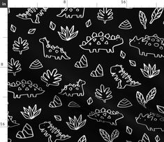 a black background with white doodles on it, and an image of dinosaurs in the middle