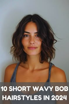 Find the perfect short wavy bob haircut for your face shape with these 10 must-try styles. Achieve a look that complements and enhances your natural beauty. #bobhaircuts #wavyhair #hairinspiration Wavy Bob Center Part, Mid Length Wavy Bob, Short Thick Wavy Hair With Bangs, Short Dark Wavy Hair, Naturally Wavy Bob Haircut, Bob Haircut For Wavy Hair, Cute Haircuts For Wavy Hair, Thick Wavy Bob, Naturally Wavy Short Hair