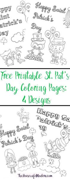 the free printable st pat's day coloring pages for 2 designs is included