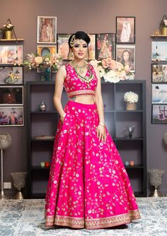 Hot Pink Color Wedding Lehenga – Panache Haute Couture Pink Wedding Sets For Navratri, Pink Wedding And Navratri Sets, Pink Wedding Set With Unstitched Blouse, Pink Wedding Sets With Unstitched Blouse, Floor-length Fitted Pink Choli, Pink Fitted Lehenga For Navratri, Fitted Pink Lehenga For Navratri, Pink Fitted Lehenga For Reception, Pink Fitted Lehenga For Wedding