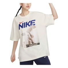 (WMNS) Nike Sportswear Graphic Oversized T-shirt Asia Sizing 'Sail' HF6292-133 White Graphic Print T-shirt For Light Sports, White Sportswear T-shirt For Summer, White Summer Sportswear T-shirt, Relaxed Fit Short Sleeve Sportswear T-shirt, Short Sleeve Relaxed Fit Sportswear T-shirt, Nike Tops For Light Sports, Nike Cotton Oversized Tops, Nike Athleisure T-shirt With Relaxed Fit, Nike Oversized Cotton T-shirt