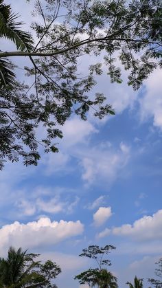 the sky is filled with clouds and trees