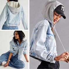 Brand New With Tags Free People - We The Free Brando Hooded Denim Jacket Light Blue Color With Fading Called Malta Wash Attached Gray Sweatshirt Material Hood Hoodie Button Front Cropped Length #Hpais Trendy Hooded Blue Denim Jacket, Trendy Blue Hooded Denim Jacket, Trendy Hooded Denim Jacket In Blue, Trendy Washed Hooded Denim Jacket, Hooded Denim Jacket For Spring Streetwear, Hooded Denim Jacket For Spring, Hooded Denim Blue Jacket For Spring, Urban Hooded Denim Jacket For Spring, Urban Style Hooded Denim Jacket For Spring