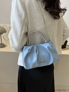 BagForLove - Stylish Womens Shoulder Crossbody Bag - Trendy Solid Color Handbag Light Blue Pouch Shoulder Bag For Shopping, Blue Large Capacity Shoulder Bag For Parties, Blue Double Handle Shoulder Bag For Party, Blue Party Shoulder Bag With Double Handle, Chic Light Blue Party Bag, Trendy Light Blue Bag With Detachable Handle, Light Blue Evening Bag With Detachable Strap, Light Blue Evening Bag With Detachable Handle, Evening Light Blue Bag With Detachable Handle