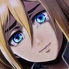 an anime character with blue eyes and blonde hair