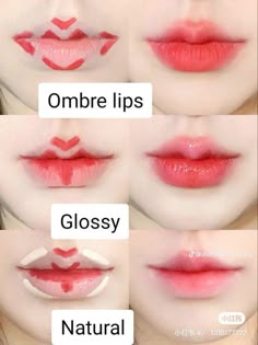 Lipstick Korean Style, Ombre Lip Tutorial, Easy Lipstick Tutorial, Lipstik Ombre Tutorial Korea, Korean Ombre Lips, Korean Makeup Tutorials Step By Step, Simple Lip Makeup, Korean Lip Tutorial, Lip Techniques