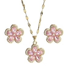 PRICES MAY VARY. 【Delicate design】- This necklace and earring set is crafted with exquisite craftsmanship, featuring a zircon flower pendant on the necklace and same shape zircon flower studs on the earrings. The delicate design adds a touch of elegance and femininity to any outfit 【Premium material】- The necklace and earrings are made of high-quality materials. The chain is stainless steel, which is durable and resistant to tarnish. Pendant are made of copper, the earrings are made of S925 silv Cute Flower Earrings, Pink And Gold Necklace, Latina Necklace, Gold And Pink Jewelry, Pink And Gold Jewelry, One Piece Jewelry, Hibiscus Earrings, 2000s Earrings, Pink Necklace Jewelry