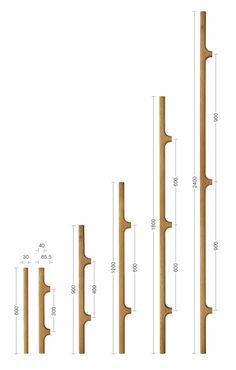 a line of wooden posts with measurements for each one and the other side by side