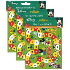 three mickey mouse reward cards with numbers on them