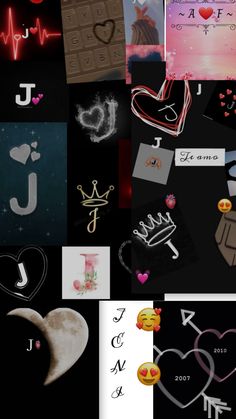 the collage shows different types of hearts and love notes on black paper with white writing