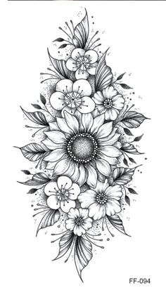 a black and white drawing of flowers