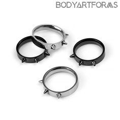 Steel Spike Ring Heavy Metal Rings, Black Rings Aesthetic, Black And Red Rings, Persona 5 Phantom Thieves, Goth Girl Summer, Emo Rings, Simple Ring Design, Guitar Ring, Black Metal Rings