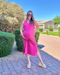 pink nursing dress with breastfeeding access