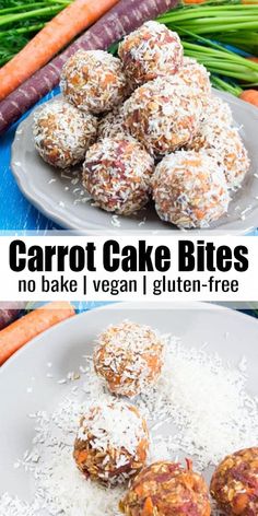 carrot cake bites on a plate with coconut sprinkles