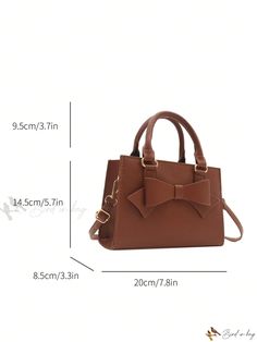 Bird in Bag - Stylish Bow Accent Small Square Bag: Elegant Crossbody Handbag with Solid Color, Perfect for Womens Mini Handbag Collection Brown Handheld Satchel For School, Rectangular Satchel For School, Square School Bags With Handles, Trendy Brown Bags For Gifts, Brown Handheld Bag For Gift, Brown Bag With Top Carry Handle For Gift, Brown Bag With Top Carry Handle As Gift, Brown Bag With Adjustable Strap As Gift, Handbag Collection