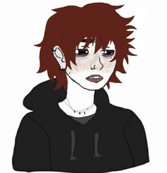 a drawing of a person with red hair and black hoodie looking at the camera