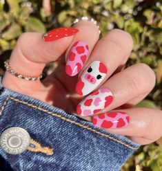 Cow Nails, Hippie Nails, Anime Nails, Really Cute Nails, Cute Gel Nails, Soft Nails, Nails Cute, Kawaii Nails