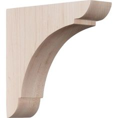 an unfinished wooden shelf bracket on a white background