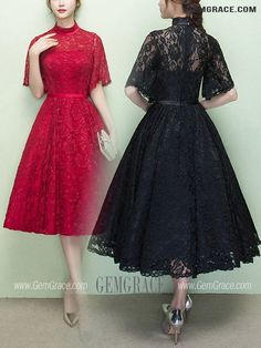 10% off now|Free shipping world-wide. Vintage Black Lace Tea Length Homecoming Dress With High Neck at GemGrace. Click to learn our pro custom-made service for wedding dress, formal dress. View #HomecomingDresses for more ideas. Homecoming Dress With Sleeves, Midi Homecoming Dresses, Tea Length Homecoming Dresses, Homecoming Dresses Cheap, Dresses In Black, Long Homecoming Dresses, Dress With High Neck, Dresses Graduation, Cheap Homecoming Dresses