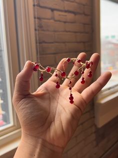 Beautiful wrapped necklace with glass beads. Made with tarnish resistant copper wire! Blood Choker, Orange Choker, Blood Necklace, Grunge Chokers, Fairycore Grunge, Choker Style Necklace, Wrapped Necklace, Red Crystals, Blood Orange