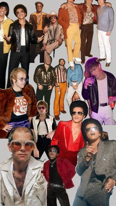 collage of photos of men in different outfits and hair styles from the 80s to the present day