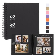 a spiral notebook with christmas photos and the words merry christmas