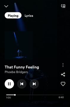 an iphone screen showing the music player's playlist on its side, with text reading that funny feeling phoebe briders