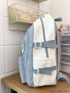 BagForLove - Chic Dual-Tone Backpack with Patch Pocket Product Description Color Baby Blue Strap Type Adjustable Composition 100% Nylon Bag Size Oversized Pattern Type Letter Material Polyamide Closure Type Zipper Style Unisex Type Classic Backpack Size Chart INCH CM Handle Height Strap Length Bag Height Bag Width Bag Length 2.4 inch 37.4 inch 12.2 inch 6.7 inch 17.3 inch Handle Height Strap Length Bag Height Bag Width Bag Length 6 cm 95 cm 31 cm 17 cm 44 cm Details Pictures Similar Products h2 White School Bag With Zipper Closure, Light Blue Large Capacity Backpack, Large Capacity Light Blue Backpack, Light Blue Shoulder Bag For School, Light Blue School Bag With Adjustable Strap, Light Blue Large Capacity Backpack For Daily Use, Light Blue Backpack With Zipper Closure, Trendy Light Blue Backpack For Daily Use, Casual White Shoulder Diaper Bag