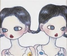 two girls with blue eyes are facing each other