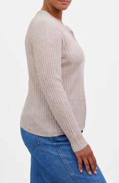 This lightweight, ribbed alpaca-blend pullover sweater delivers the perfect mix of warmth and comfort. With a stylish split crewneck, long sleeves and ribbed trim, this slim-fit henley layers effortlessly over everything. 25" length (size Medium) Button half placket Crewneck Long sleeves 62% alpaca, 38% polyamide Dry clean Imported Versatile Fall Sweater With Ribbed Neckline, Fitted Ribbed Crew Neck Polo Sweater, Ribbed Polo Sweater For Fall, Classic Long Sleeve Ribbed Polo Sweater, Ribbed Merino Wool Top For Fall, Spring Ribbed Merino Wool Sweater, Fall Merino Wool Ribbed Polo Sweater, Long Sleeve Ribbed Cashmere Top, Ribbed Merino Wool Long Sleeve Tops