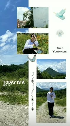 a man standing on top of a dirt road in front of mountains and clouds with the caption today is a new day