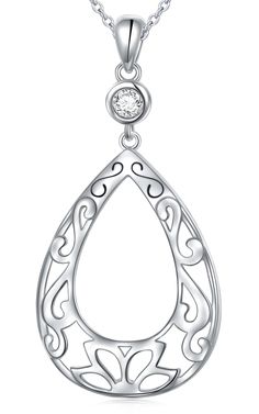 PRICES MAY VARY. ♥ DESIGN ♥ This long pendant features classic teardrop shape with sophisticated filigree accented. It is a new style you won’t be able to refuse and perfect for layering, or letting it be the piece of its own show. ♥ 925 STERLING SILVER ♥ Plated in gleaming 925 sterling silver and free of nickel, lead, and cadmium. ♥ MEASUREMENT ♥ Chain Length: 26"(extension 2"); ;Weight:aprox.4.7g. 🎁UNIQUE GIFTS FOR YOUR LOVED ONES🎁 Every product is beautifully packaged in an adorable gift bo Present Box, Thank You Presents, Trend Jewelry, Adjustable Jewelry, Circle Pendant Necklace, Long Chain Necklace, Mom Day, For Your Love, Unique Presents